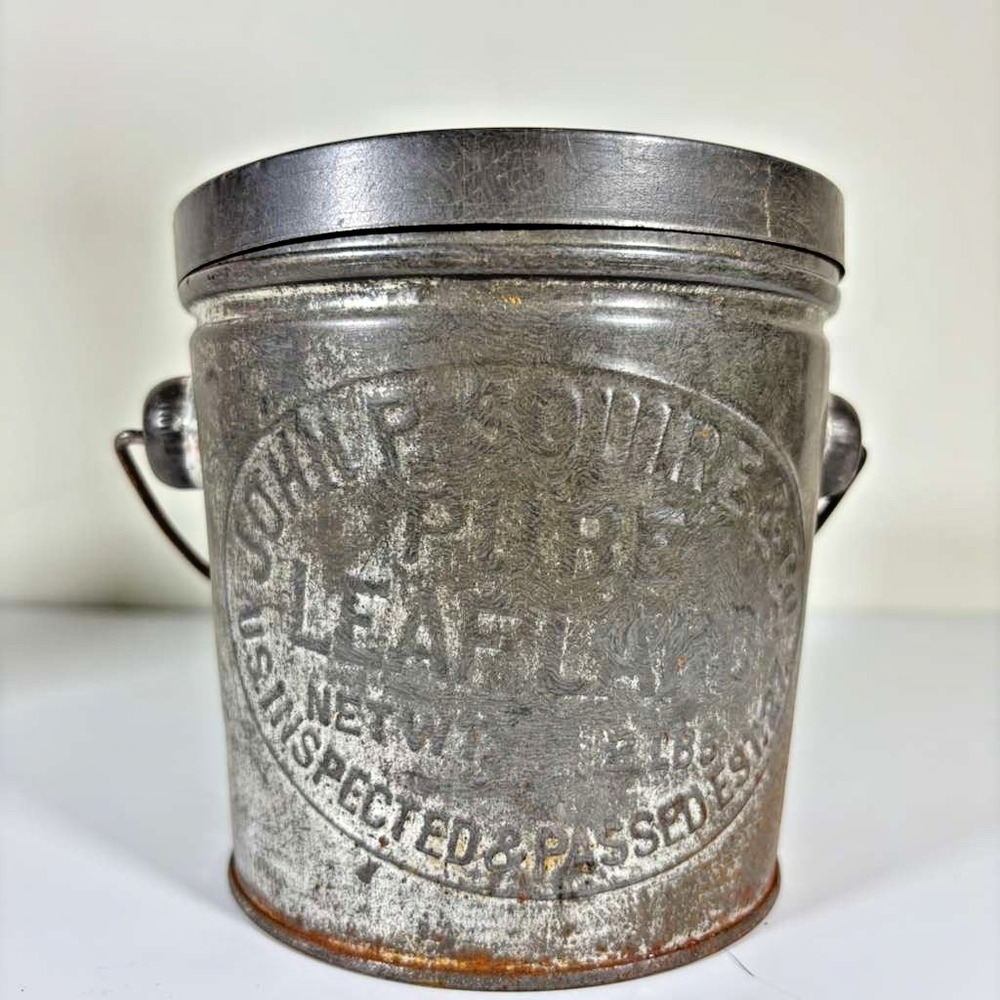 Antique John P. Squire MEDIUM Pure Leaf Lard Tin Boston Massachusetts Rare Size